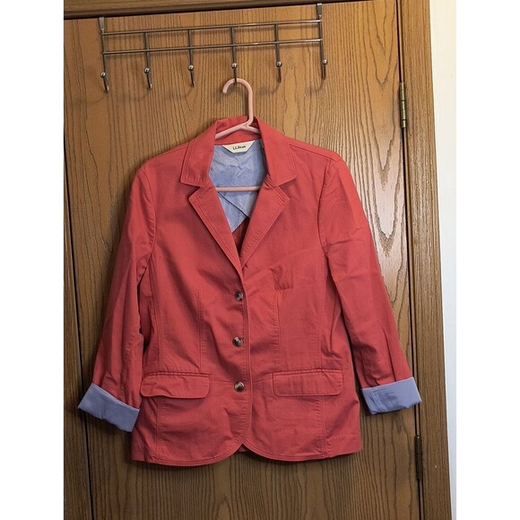 L.L. Bean Blazer Jacket Womens Size M Red Cotton Canvas Stretch 3-Button - Picture 1 of 10